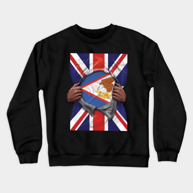 American Samoa Flag Great Britain Flag Ripped - Gift for American Samoan From American Samoa Crewneck Sweatshirt by Country Flags